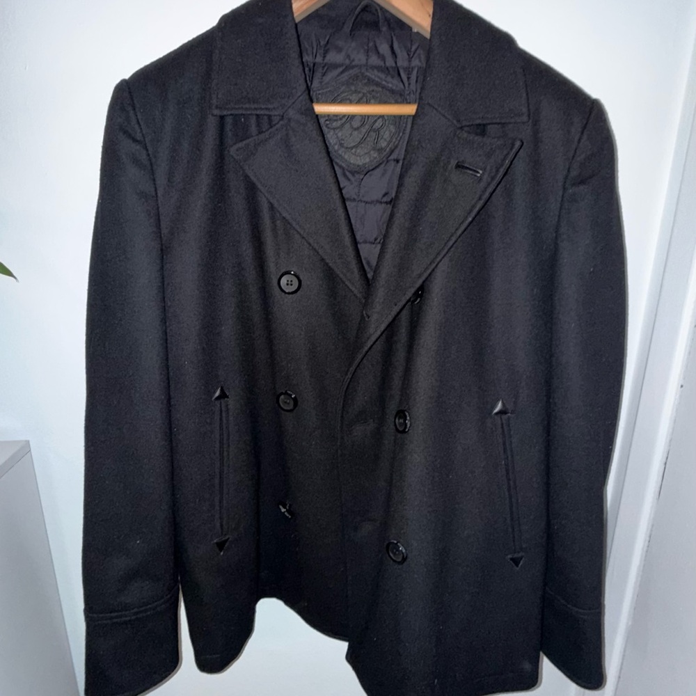 Black Rivet Men's Double-Breasted Peacoat